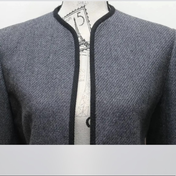 Sphere Made in Japan Black Blazer Women Open Wool Black Piping Sz 12 Fall Lined - Picture 10 of 14